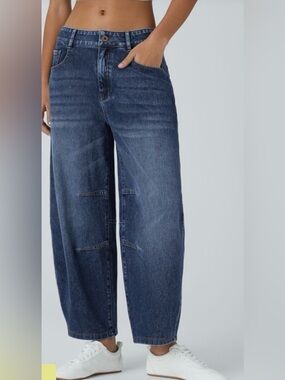 Wide Leg Women's cropped Jeans - Dark Blue